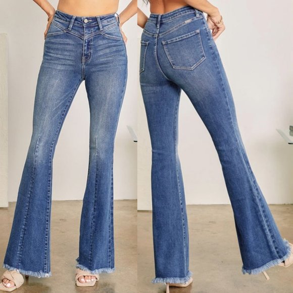 NEW KanCan Ashton Super High Rise Front Yoke Bell Bottom Flare Jeans Medium Wash - Picture 4 of 12